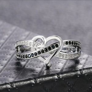 Gorgeous Silver Heart Black Sapphire Ring